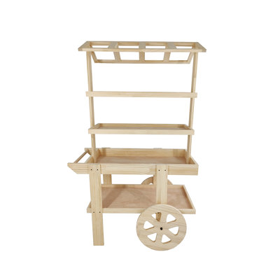 Flower Cart Vending Cart Farmers Market County Fair Wagon Wood Stall Stand Rolling