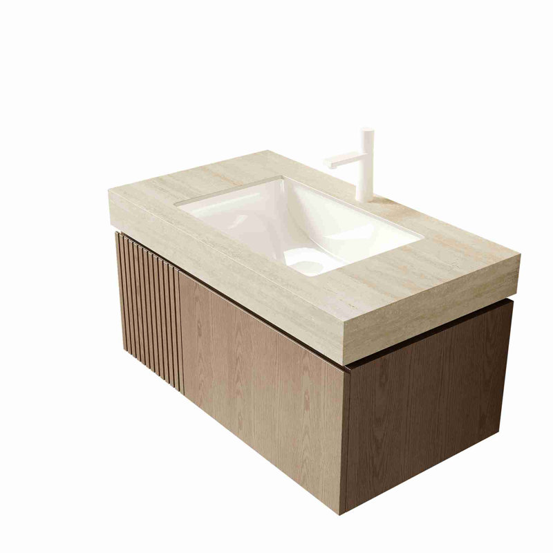 Meuble-lavabo moderne flottant, Brun pâle, 36", Beige