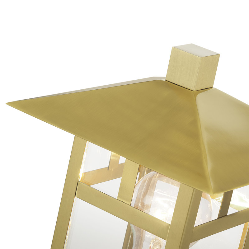 Lanterne d'extérieur 1 lumière en satin moyen doré avec verre transparent, Or satiné