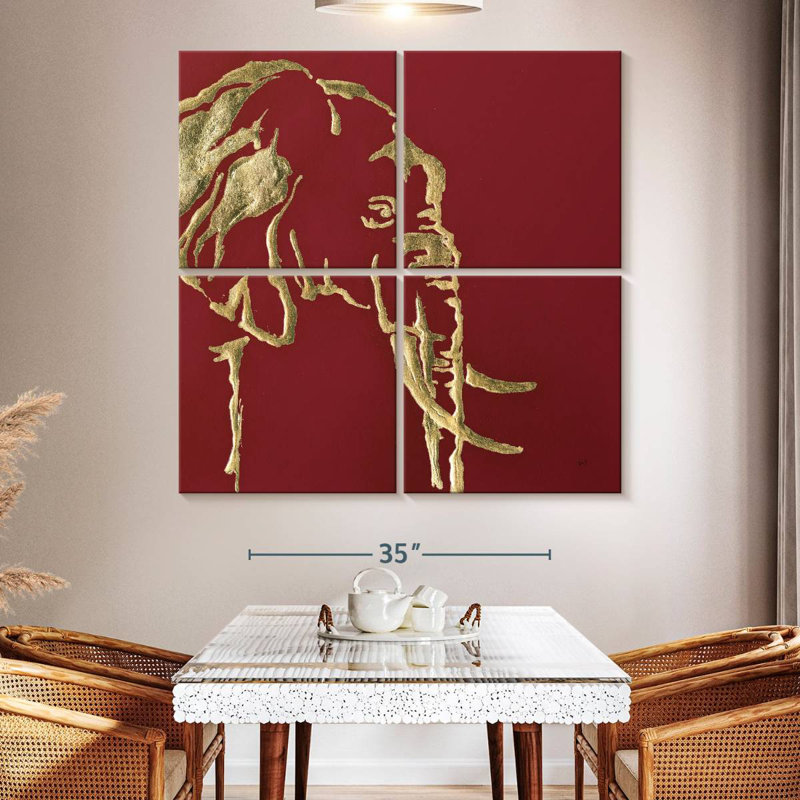 Brampt Gilded Elephant On Red, 50'' H x 50'' W