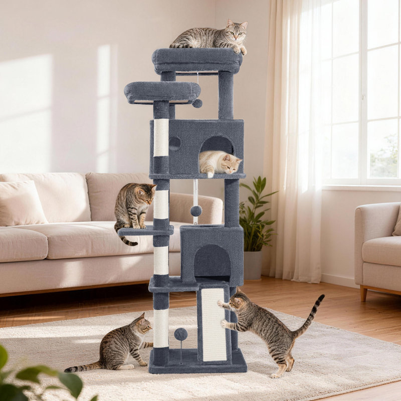 Cat Tree, Dark Grey, 45 x 45 x 152 cm