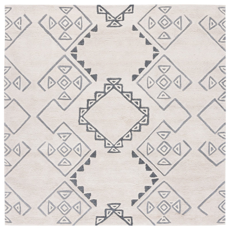 Tapis ivoire en laine touffeté à la main Powell, Carré 7 pi