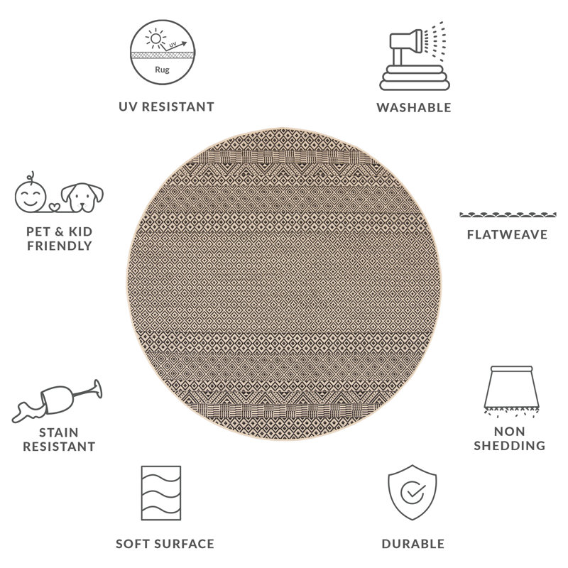 Tapis intérieur / extérieur beige Arneshia, Rond 6 pi 7 po