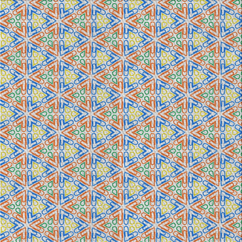 Tapis orange/bleu à motifs, Carré 3 pi