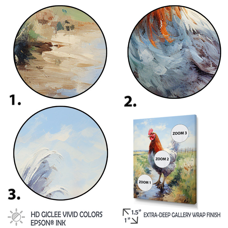 Ferme, coq, campagne, prairie II - coq, art mural, H 32 po x l 16 po x P 1 po, Cadre flottant brun
