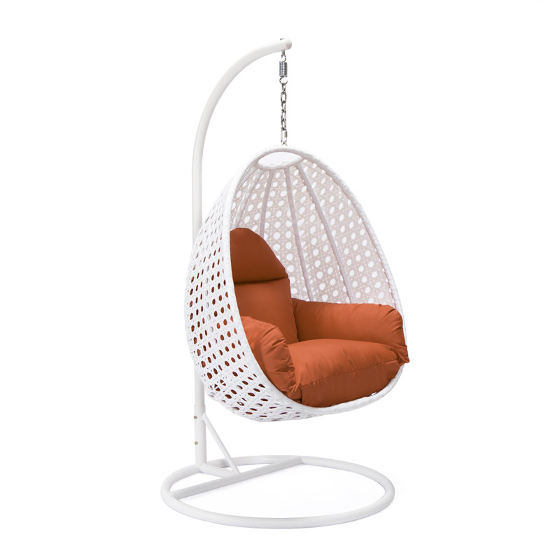 Balancelle d'extérieur pour 1 personne avec support Brookstonval, support pour œuf suspendu en osier tissé à la main, structure en fer résistant aux rayons UV, méridienne de patio rembourrée pour porche, jardin, balcon et cour arrière