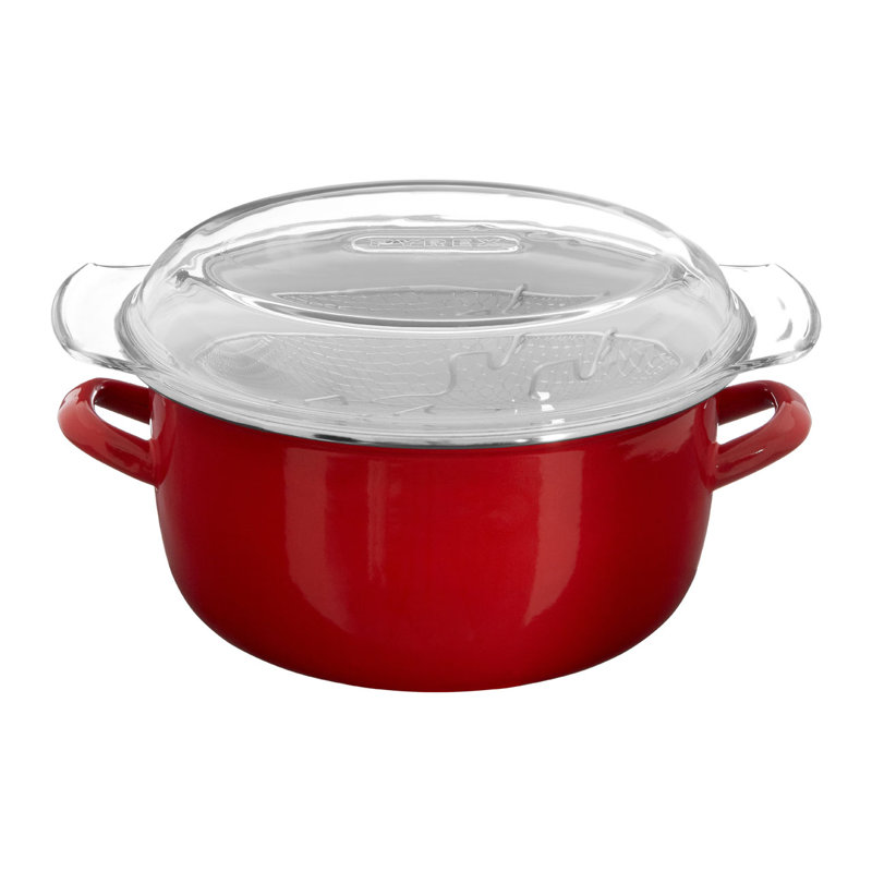 Symple Stuff Enamel on Steel Deep Fat Fryer with Glass Pyrex Lid, Red