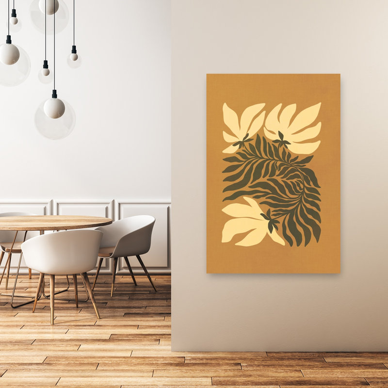 Affiche murale abstraite minimaliste moderne aux tons chauds, représentant des fleurs et la nature, avec des motifs botaniques.