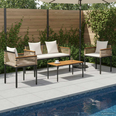  Outdoor Furniture Set With Cushion PE Rattan Seating Patio Arrangement