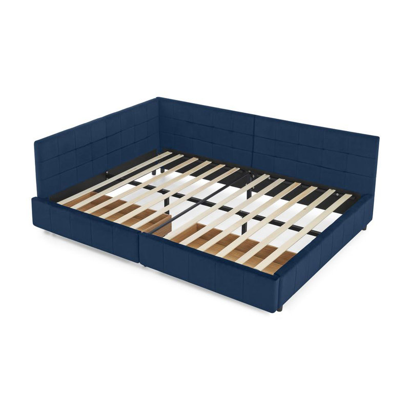 Upholstered Daybed With Backrest, Armrest, And Storage Drawers, Dark Blue
