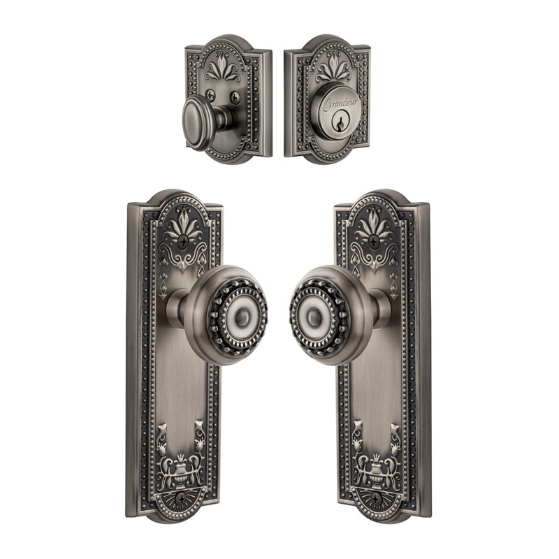 Parthenon Complete Entry Knob Set with Deadbolt, Antique Pewter