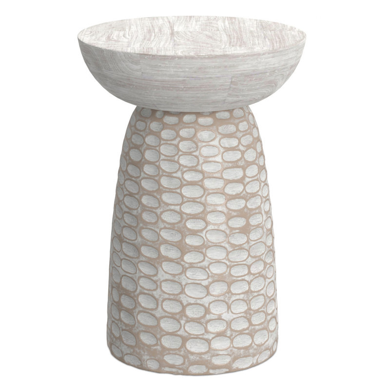 18" White Solid Wood Round End Table, White/Brown