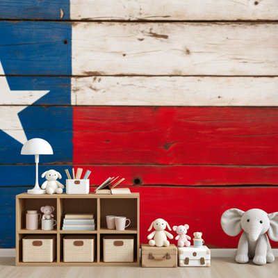Peel and Stick papier peint drapeau du Texas fait de vieilles planches de bois peintes de style rustique rétro, peintures murales H 69 po x l 96 po, papier peint amovible en PVC, adhésif mural pour chambre à coucher, bureau à domicile
