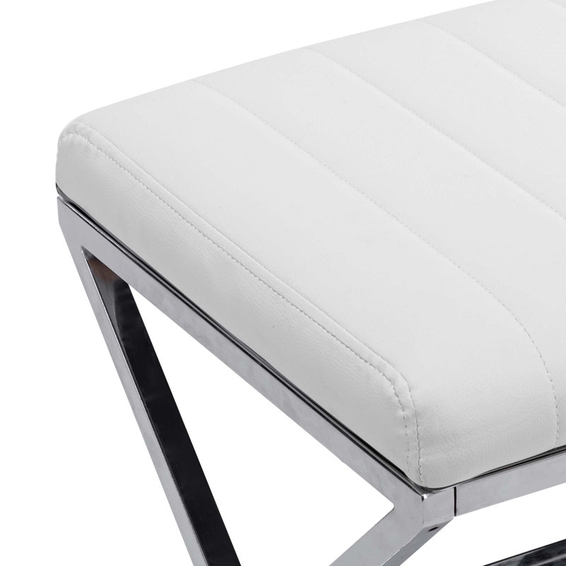 Tabouret de coiffeuse en simili cuir Pollman, Argenté / blanc