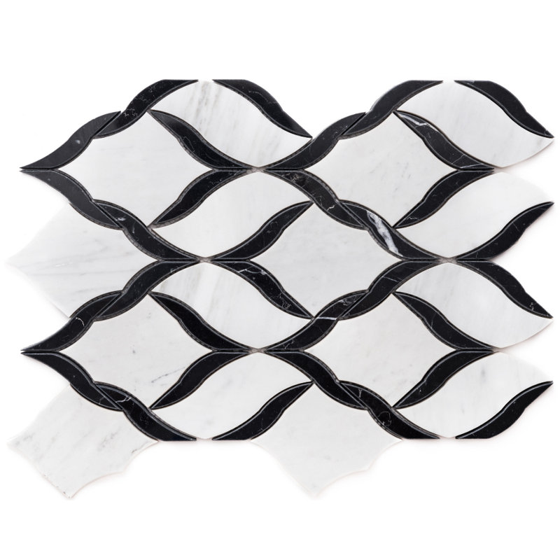 Santorini Vine 12" x 12" Marble Mosaic Wall & Floor Tile, Carrara/Nero