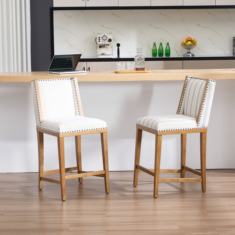 Ensemble de 2 tabourets de bar en bois massif Farmhouse, Blanc