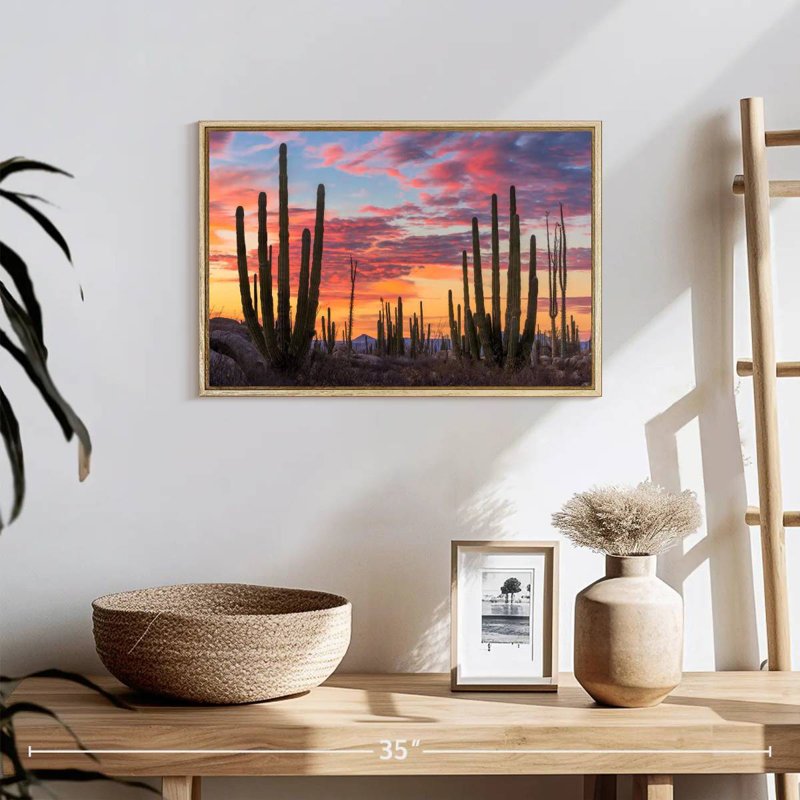 Lever de soleil de Baja California, Cadre flottant en bois naturel, 19 po x 13 po