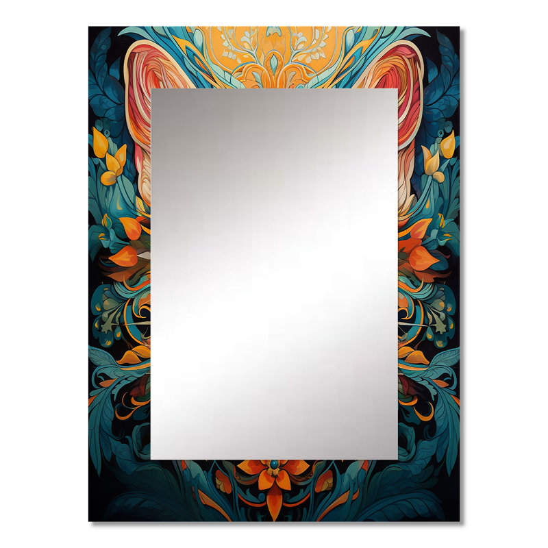 Cosmic Teal Cat With Mysterious Gaze I - Cat Unique Wall Mirror, Blue Mirror, Printed Metal Art, 32" x 24"