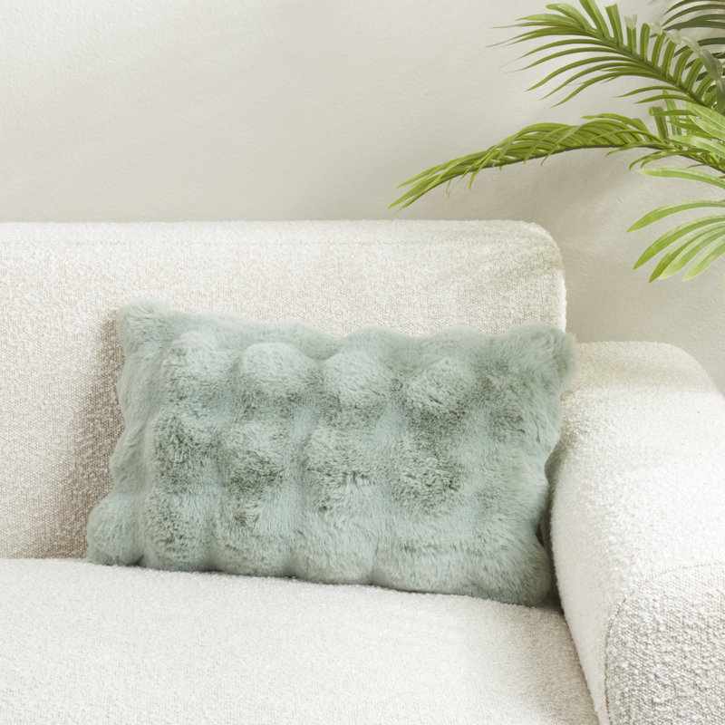 Cozy Bubble Faux Fur Pillow Cover, Green, Down, Rectangle 12" H x 20" W