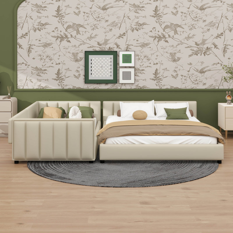 Queen Size & Twin XL Size Upholstered Platform Bed, Beige