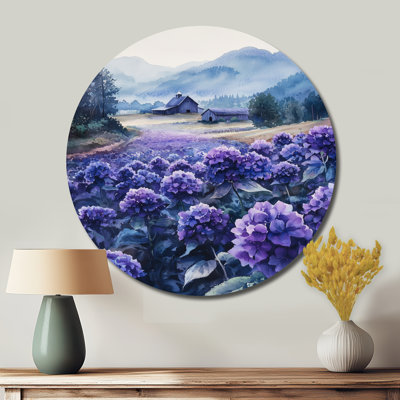 Hydrangeas Field In The Dairy Farm I - Traditional Purple Metal Art Print