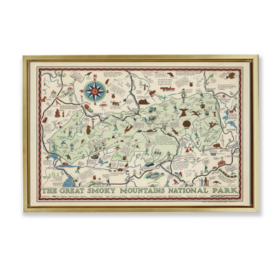 Great Smoky Mountains Map Gray Framed Floater Canvas by Stellar Design Studio