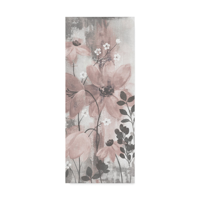 « floral symphony rosé gris crop ii », reproduction de peinture à l’acrylique sur toile tendue, H 32 po x l 14 po x P 2 po