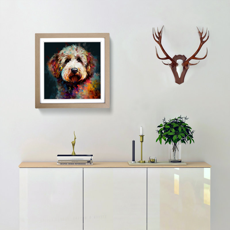 Labradoodle Abstract Art No.1 - Single Picture Frame Print on Wood, Oak