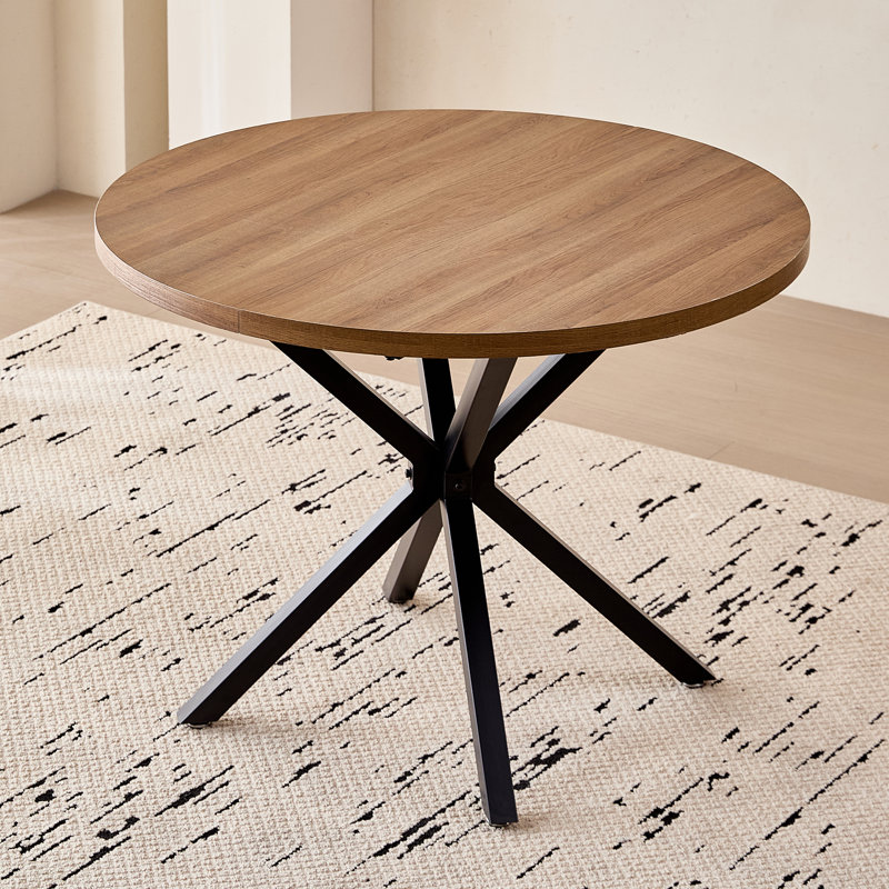 39” Round Dining Table [Metal Cross Legs] for 4, Mid-Century Kitchen Leisure Table for Apartment Living Room Space Saving