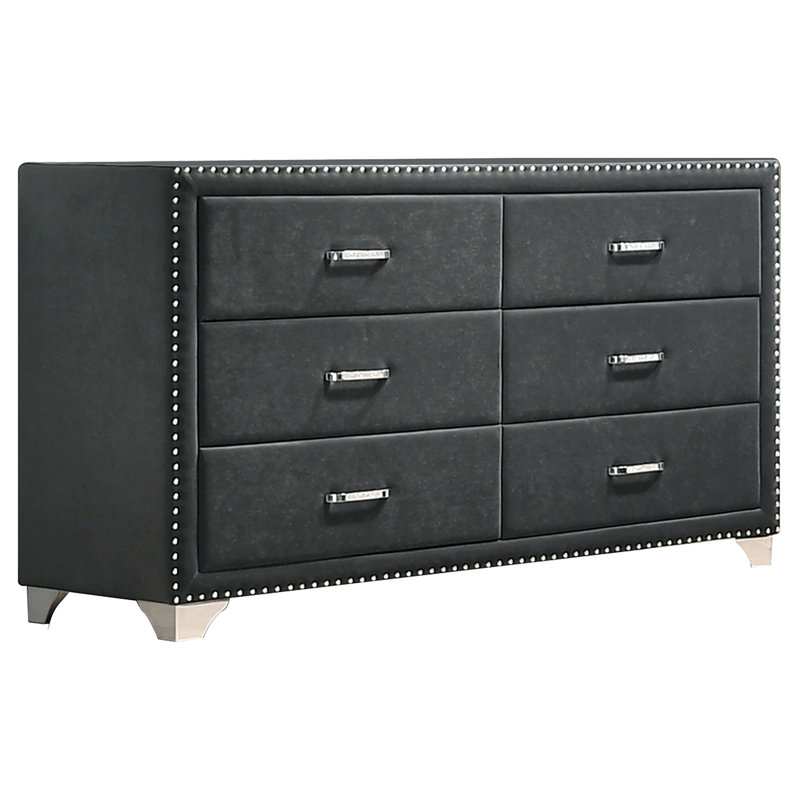 Commode rembourrée grise à 6 tiroirs