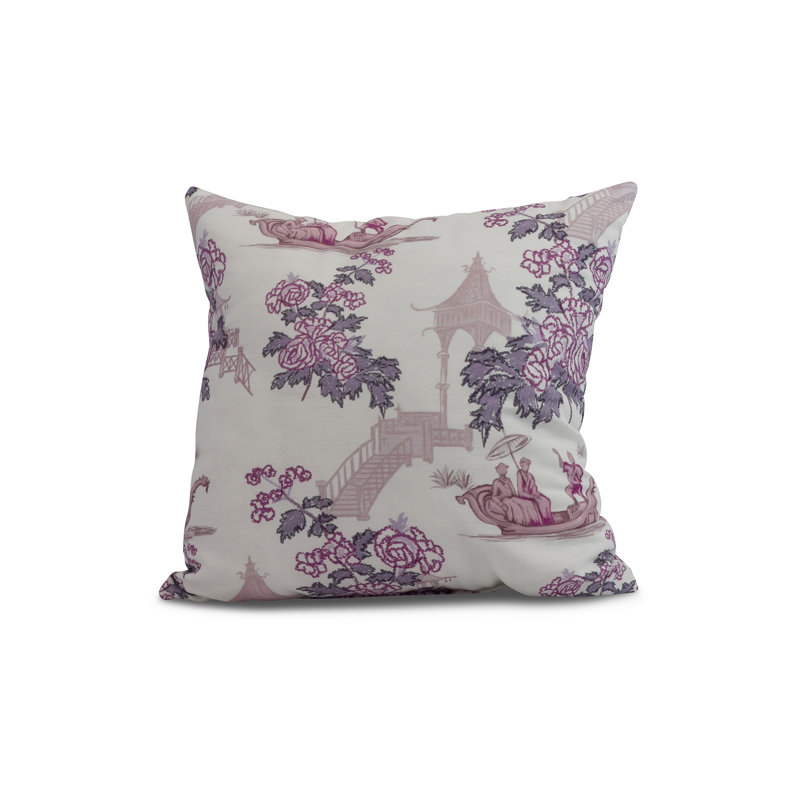 Palm Beach China Old Floral Print Outdoor Square Pillow Cover & Insert, 18" x 18", Purple