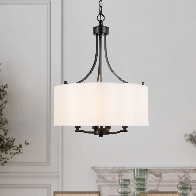 Jeilyn 4 - Light Fabric Shaded Drum Dining Room Chandelier