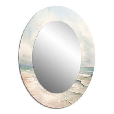 Soft Color Beach Horizon IV - Large Oval Wall Mirror On Metal