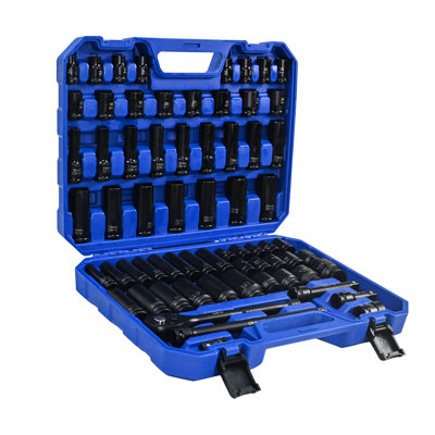 66 - Piece Air Tool And Accessories, Long Short Kits, Universal Joints, Ratchet Wrenches Black Blue, Ideal For Various Projects , , Extension Rods, Mechanics