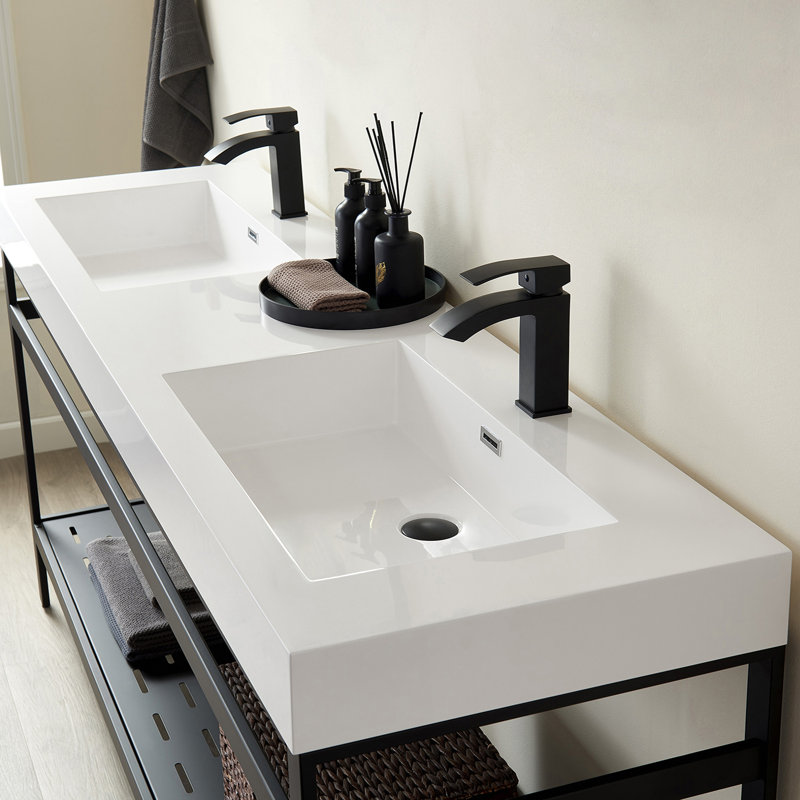 Ensemble de meuble-lavabo double 72 po Idella, Noir mat, Blanc, Blanc