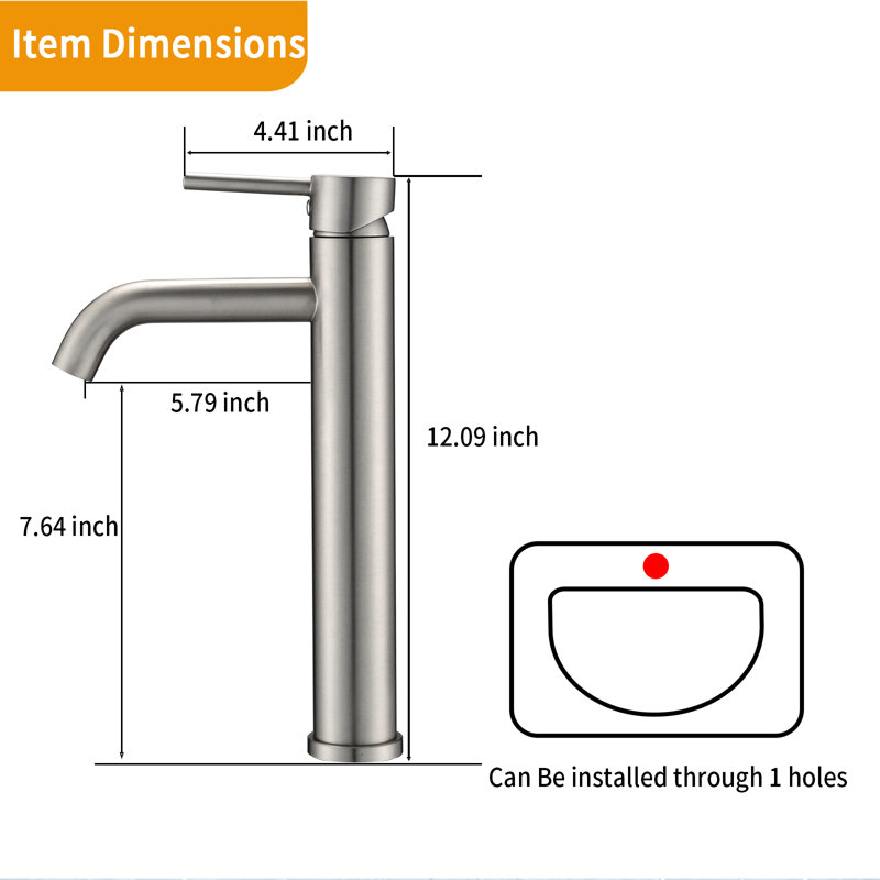 Robinet de lavabo vasque à poignée simple, Nickel brossé
