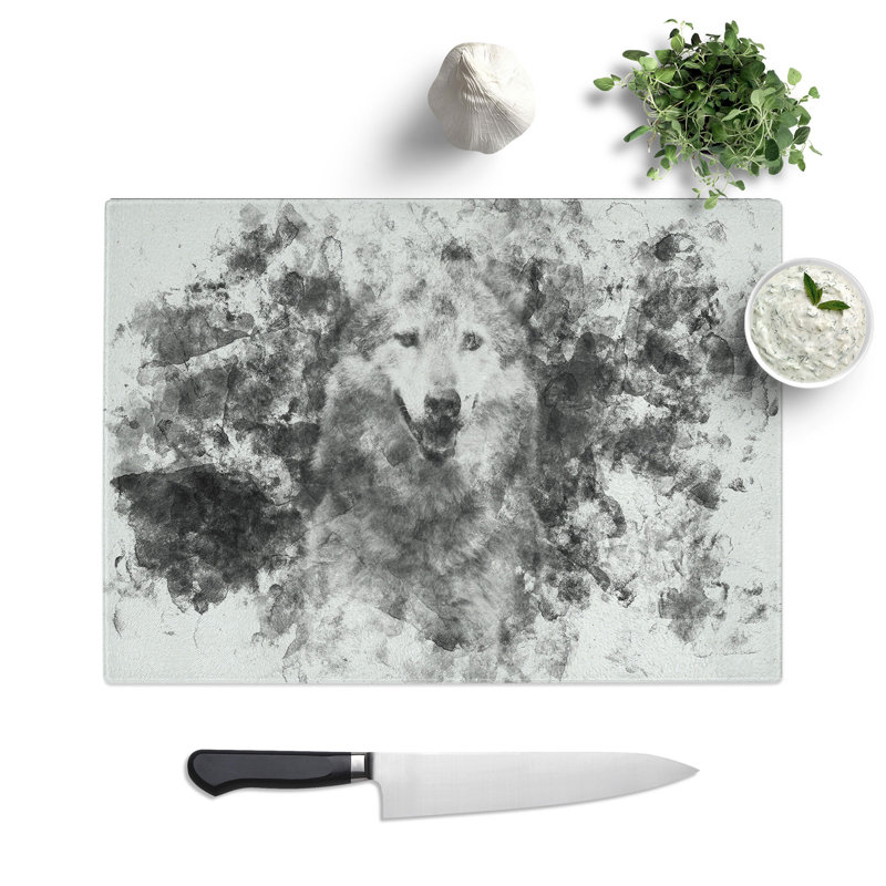 Tempered Glass Wolf Portrait Watercolour Chopping Board, 20 cm x 28.5 cm