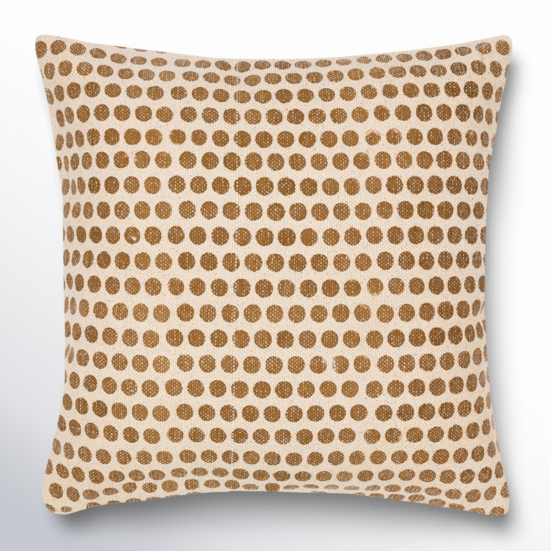 Oreiller carré en coton Zetta, Beige clair / brun clair, 18 po x 18 po, Polyester/ Bourre en polyester