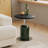 Modern Black Wood-Grain Side Table with Chrome Accents - Round End Table for Living Room, Stylish Bottle-Shaped Base