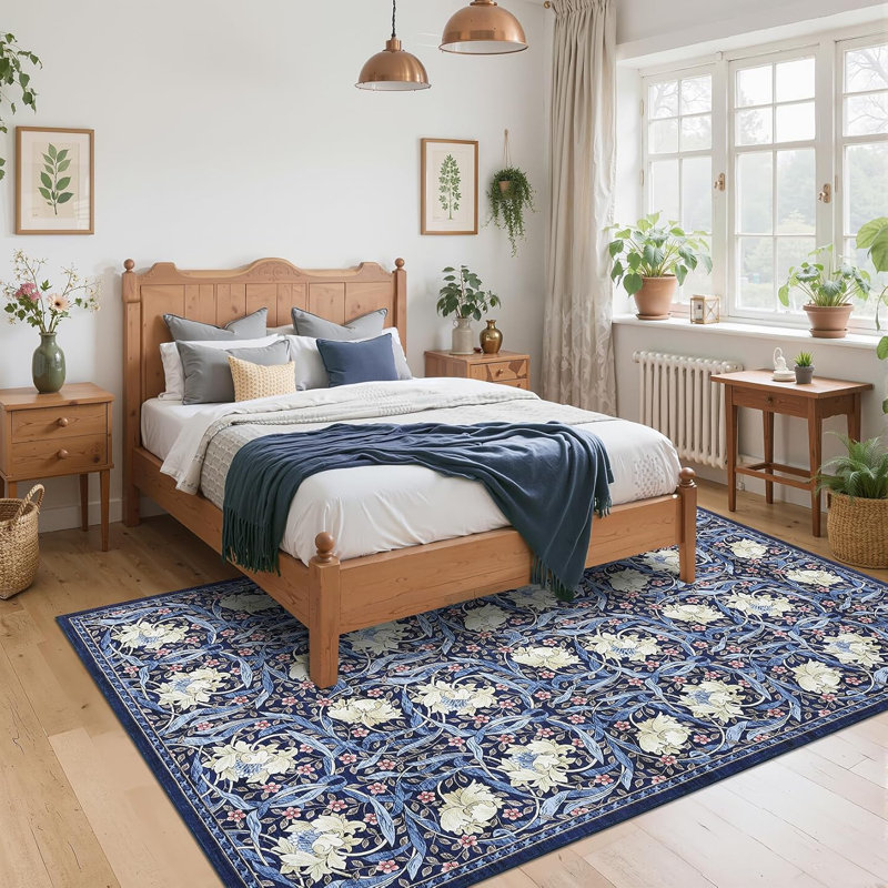 Washable Vintage Floral Hallway Runner Rug, Non-Slip, Stain-Resistant, for Kitchen, Laundry & Bathroom - Black