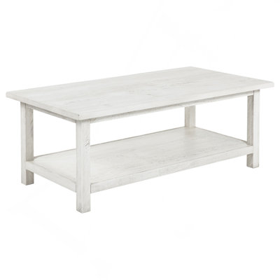 Distressed White Wood Coffee Table With Shelf