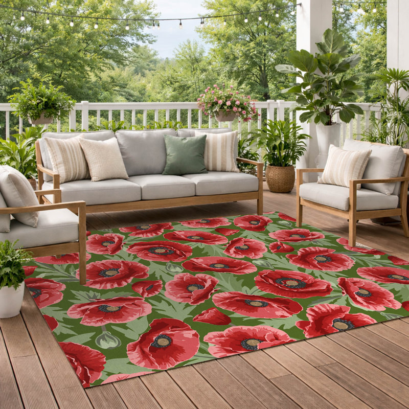 Poppie Soft Step Outdoor Area Rug, Evergreen, Rectangle 7' x 5'