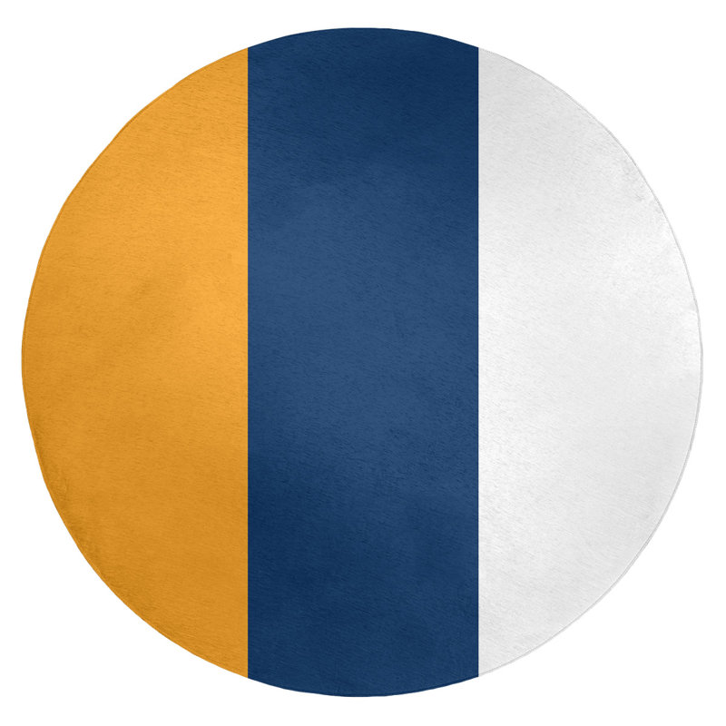 Tapis rayé doré / bleu marine, Rond 5 pi