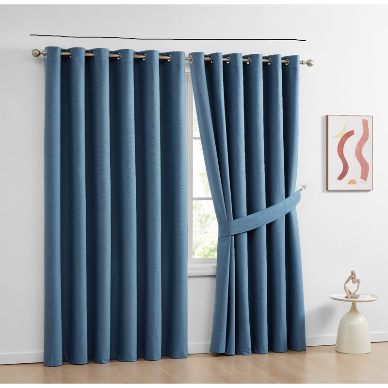 Ayhem Microfiber / Microsuede Blackout Curtain Pair, Blue, 168cm Width x 137cm Drop