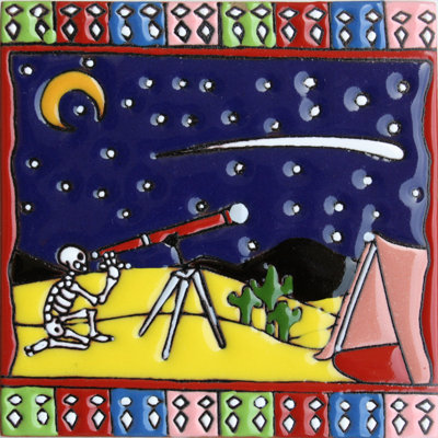 TalaMex Astronomer. Carreau d'argile Day-Of-The-Dead