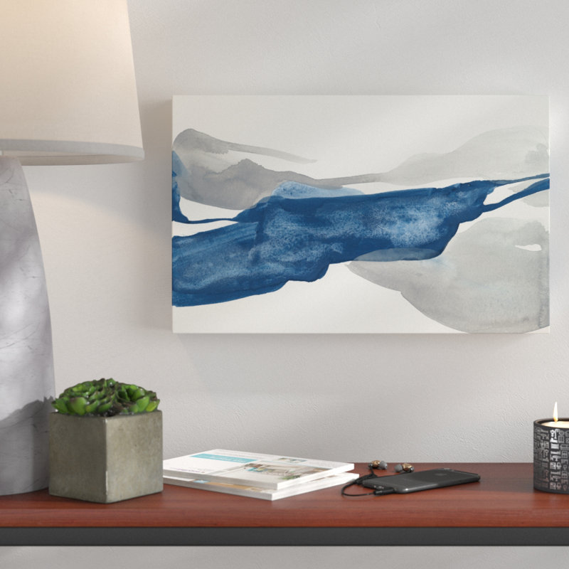 "Sapphire and Grey III Crop" Acrylic Painting Print on Wrapped Canvas, 12" H x 19" W x 2" D