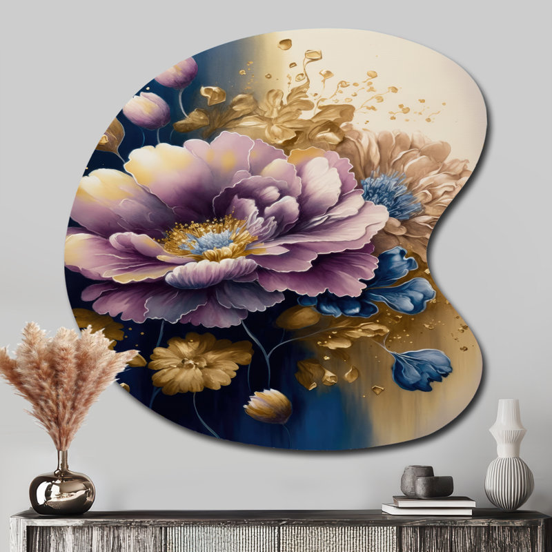 Fleurs mauves et bleues à l'aquarelle III, H 33 po x l 33 po