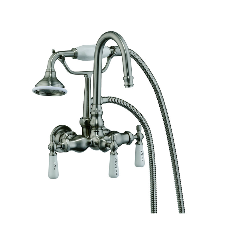 Triple Handle Tub-Wall Mounted Clawfoot Tub Faucet, Chrome