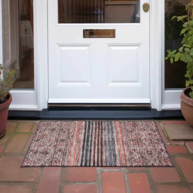Tapis paprika intérieur / extérieur lavable à la machine Claudian ACN1641, Rectangle 1 pi 8 po x 2 pi 6 po