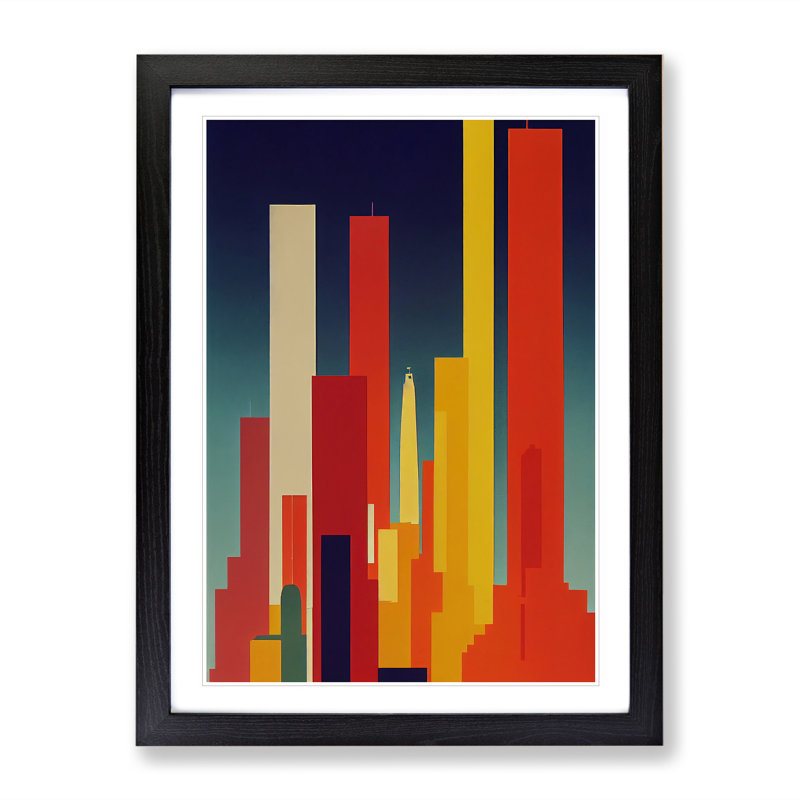 City Skyline Abstract No.5 - Single Picture Frame Print, 64cm H x 46cm W x 2cm D, Black